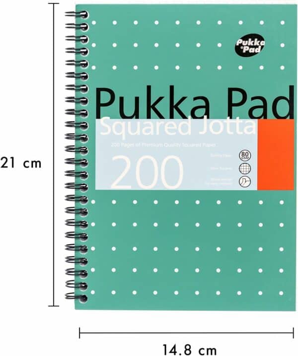 pukka pad, a5 squared jotta book 3 pack – 21 x 14.9cm wirebound notebook with 5mm squares on 80gsm white paper with perforated edges for easy removal 200 pages