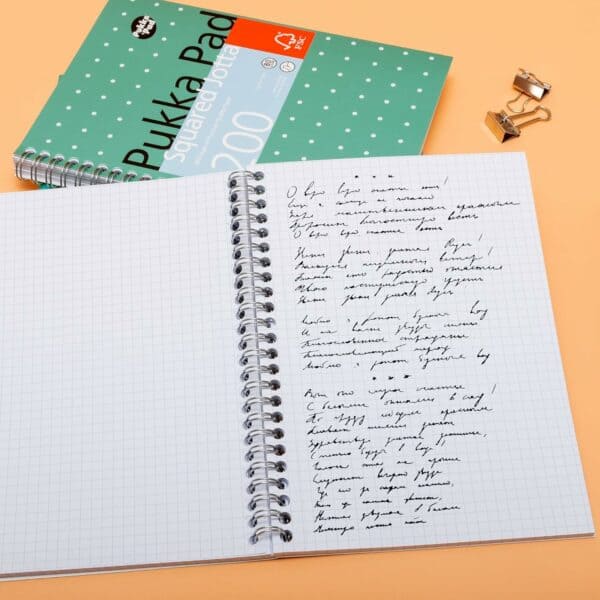 pukka pad, a5 squared jotta book 3 pack – 21 x 14.9cm wirebound notebook with 5mm squares on 80gsm white paper with perforated edges for easy removal 200 pages