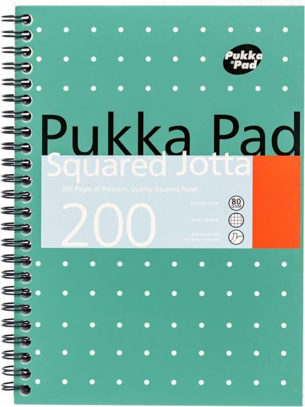 pukka pad, a5 squared jotta book 3 pack – 21 x 14.9cm wirebound notebook with 5mm squares on 80gsm white paper with perforated edges for easy removal 200 pages