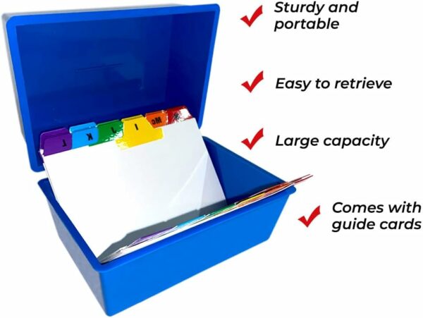 indigo® office index record card box filing box with coloured guide record cards blue (5" x 3")