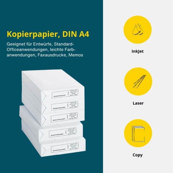 schäfer shop copy paper a4, 80 g/m² paper, printer paper, laser paper, inkjet paper, fax paper, 2500 sheets, 5 packs of 500 sheets, white