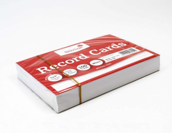 silvine a6 white record cards lined with headline, 100 cards per pack (size 6x4")