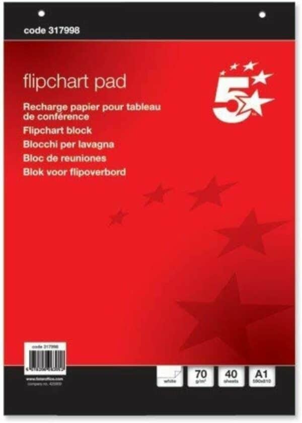 5 star office flipchart pad perforated 40 sheets a1 plain, red