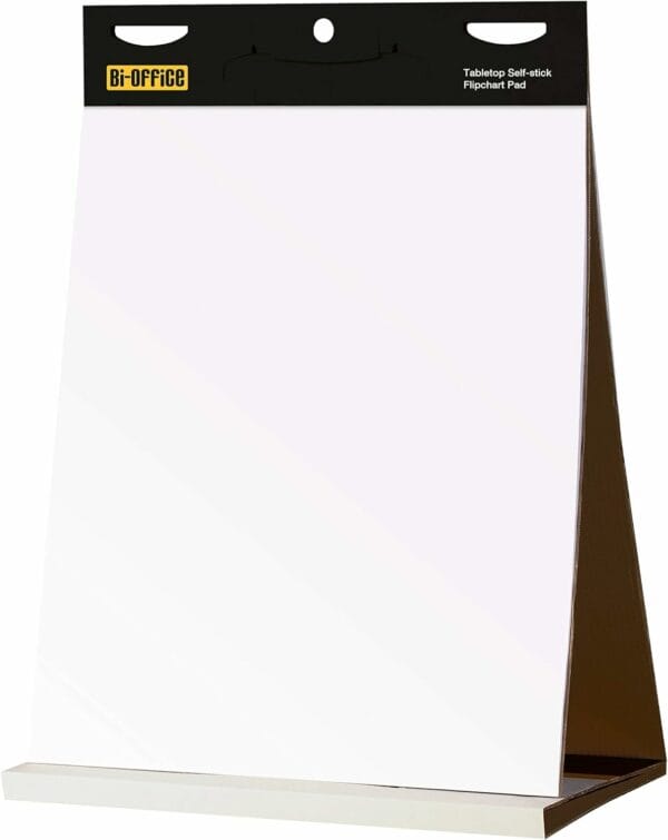 bi office tabletop self stick flipchart pad, 20 sheets 70 gr/m² paper, 58,5 x 50 cm, white