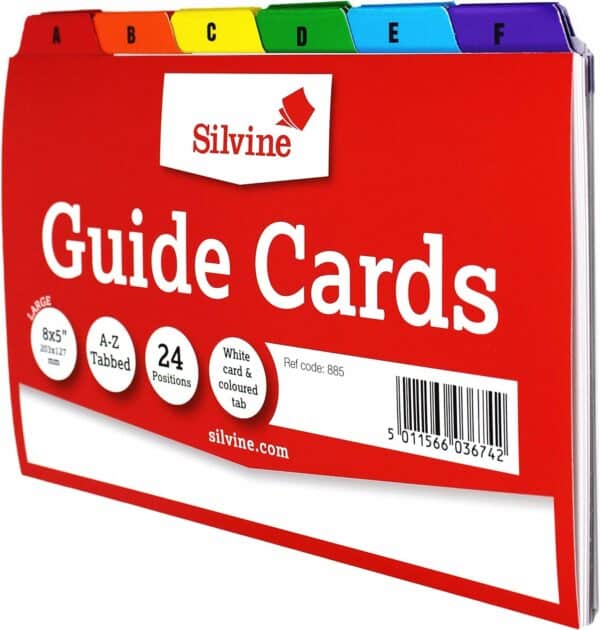 indigo® silvine 8x5" guide cards in plain white, tabbed a z. ref 885 (203 x 127mm)