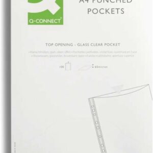 a4 punched pocket top opening green strip clear (pack of 100)