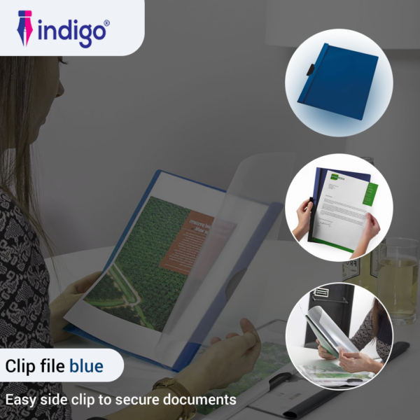 indigo® a4 clip file blue 10 packs