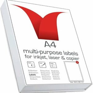 multi purpose a4 white self adhesive labels 199.6 x 289.1mm 1 label per sheet die cut 100 sheets per box/100 labels per pack