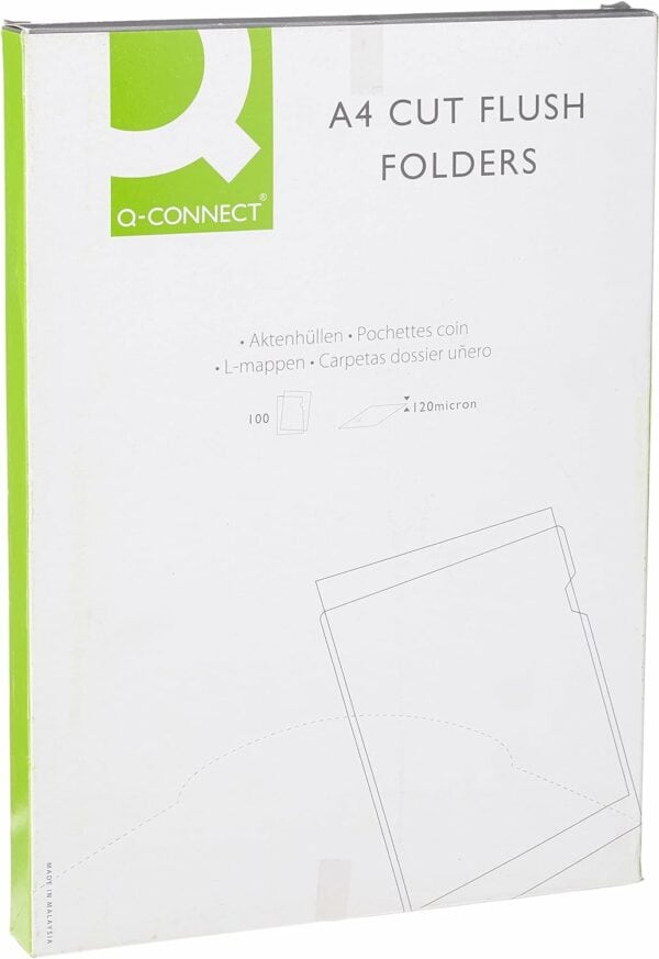 q connect a4 cut flush folder(pack of 100) clear