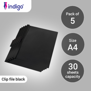 indigo® a4 clip file black 5 packs