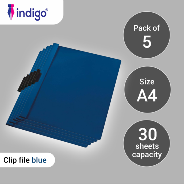 indigo® a4 clip file blue 5 packs