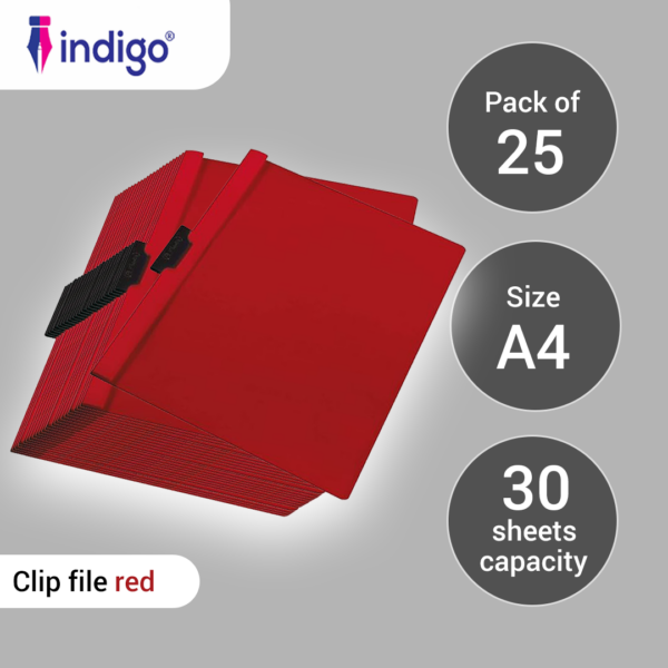 indigo® a4 clip file red 25 packs