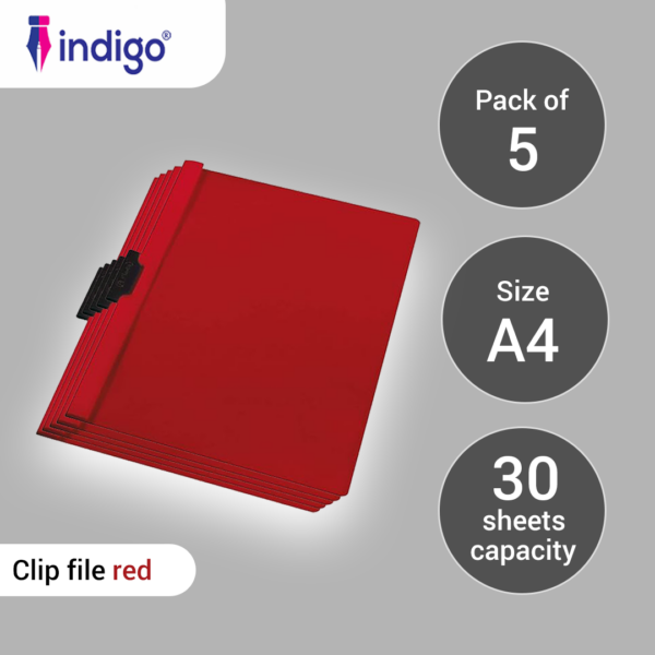 indigo® a4 clip file red 5 packs