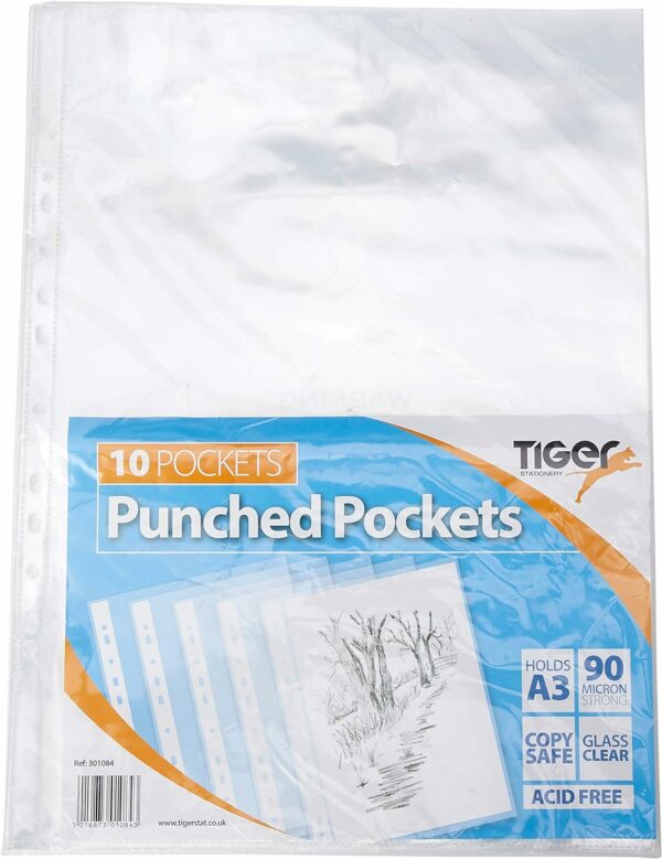 tiger a3 portrait punched pockets 90 micron top opening x 10 pockets