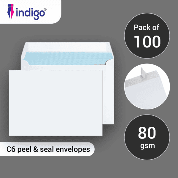 indigo c6 white peel seal envelopes (114 x 162 mm) pack of 100