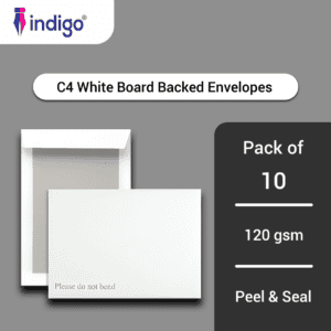 indigo c4 white boardback peel & seal do not bend envelopes pack of 10