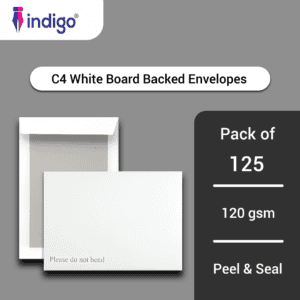 indigo c4 white boardback peel & seal do not bend envelopes pack of 125