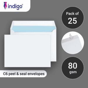 indigo c6 white peel seal envelopes (114 x 162 mm) pack of 25