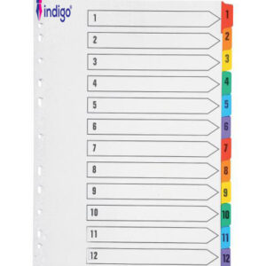 indigo® a4 extra wide divider 1 12 mylar reinforced multicolour tabs white (pack of 1)