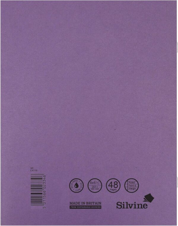 silvine a4 exercise book purple. ruled feint & margin, 40 pages [pack of 10]