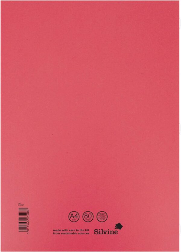 silvine a4 exercise book red. ruled feint & margin, 40 pages [pack of 10]