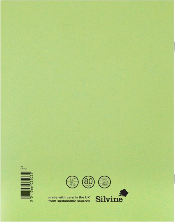 silvine a4 exercise book green. ruled feint & margin, 40 pages [pack of 10]