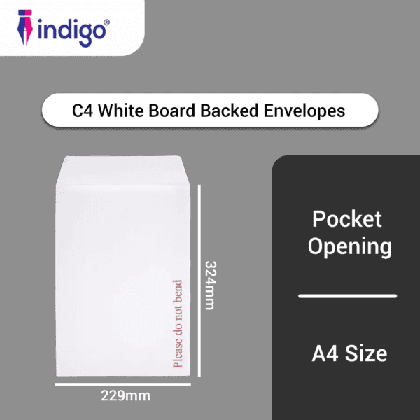 indigo c4 white boardback peel & seal do not bend envelopes pack of 1000