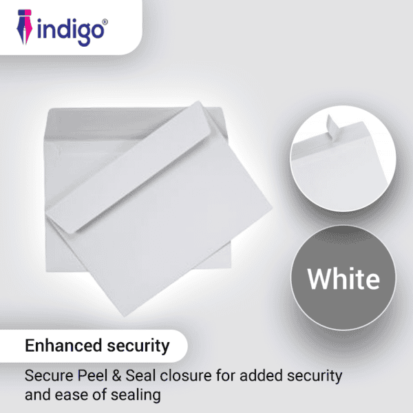 indigo c6 white peel seal envelopes (114 x 162 mm) pack of 100