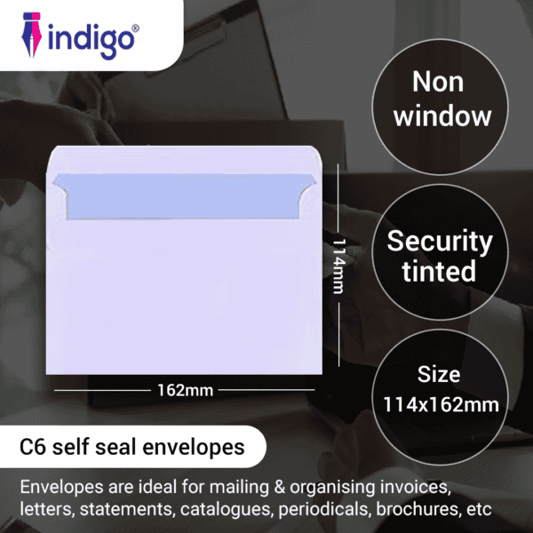 c6 indigo self seal envelopes pack of 50